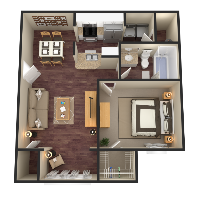 Floor plan for 1 bed, 1 bath, 804 sqft